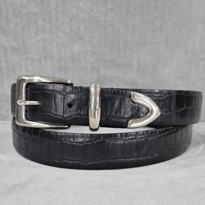 Croc embossed leather belt men's 40 black silvertone buckle